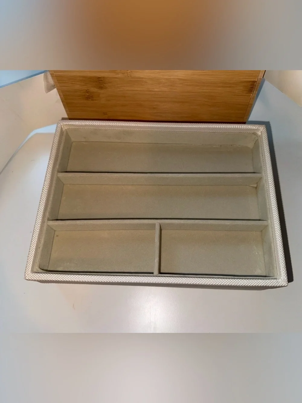 Bamboo Lid 2-Tier Jewelry Organizer - Natural wood and cream color